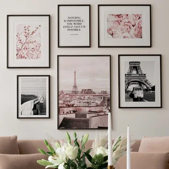 אמנות הקיר הדפסי בד ציור וינטג ' בפריז מגדל רחוב אדמונית דובדבן פרח נורדי הפוסטר עיצוב הבית תמונות עבור הסלון