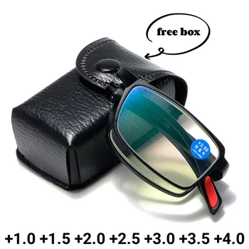 אנטי-אור כחול מתקפל משקפי קריאה לגברים נשים Presbyopic משקפי יוניסקס TR90 רוחק ראייה משקפיים עם תיבת Diopter
