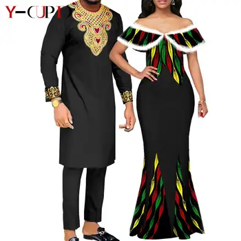 אפריקה להדפיס שמלות עבור נשים תואמות כמה תלבושות גברים בגדי העליון צפצף מגדיר עבור מסיבת החתונה דאשיקי Abaya Y22C081