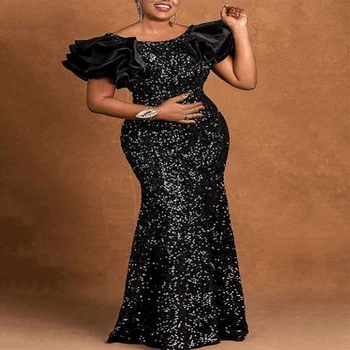 אפריקה שמלות לנשים 2023 נצנצים בתוספת גודל ערב מסיבת מקסי שמלה ארוכה שחורה ארוחת החתונה שמלת חלוק Africaine פאטאל