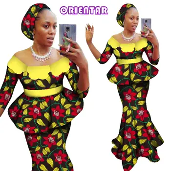 אפריקה תלבושות לנשים שעווה הדפסה חצאית העליון חליפות עם סט כיסוי הראש ליידי אפריקה בגדים חצאיות ארוכות להגדיר 6XL WY2838