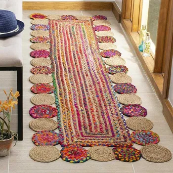 בוהמי קלוע יוטה & כותנה בעבודת יד רץ Handwoven שטיח אזור סמרטוט שטיח מחצלת