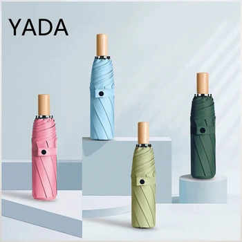 בלה אופנה Soild צבע ידית עץ מטריות לגשם Windproof קיפול מטריה עבור נשים השמשייה שמשיה מטריה YD220018