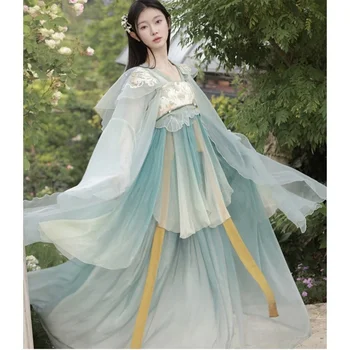 בסגנון סיני Hanfu השמלה להגדיר נשים וינטאג אלגנטית פרח רקמה פיות ריקוד תלבושות הבמה נקבה נסיכה מתוקה תלבושות