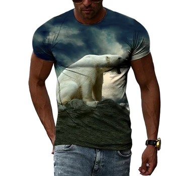 בעלי חיים דוב גרפי 3D חולצות מודפסות קיץ גברים, נשים, אופנה, אופנת רחוב מגניב שרוול קצר חולצות גברים מצחיק מזדמן חולצת