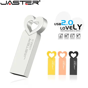ג ' סטר USB 2.0 Flash Drive 64GB בצורת לב מתכת אופנה עט כונן 32GB 16GB מהירות גבוהה כרטיס זיכרון 8GB 4GB דיסק U עבור מחשב נייד