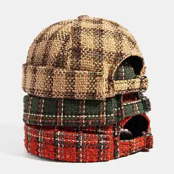 גברים & נשים כותנה בארט מזדמן אישיות מתכוונן משובץ דפוס Brimless ביני גולגולת כובע בעל הבית אופנה כובע 3 צבעים