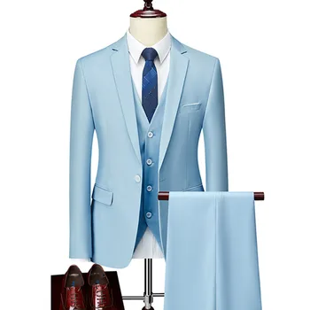 גברים העסקים 3 חתיכות חליפות סטים / זכר החתן סעודת החתונה מוצק צבע באיכות גבוהה מותאם אישית גודל גדול מותג בלייזרס מעיל
