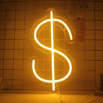 דולר דולר בצורת LED אור ניאון אקריליק שלטי ניאון אור על עיצוב חדר חנות חנות בר Weddig הביתה מסיבת מועדון USB לילה אור