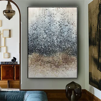 האחרון עיצוב גס גרגר ציורי קיר סנדי אפור מופשט ציור שמן על קנבס עבודת יד מודרנית הקיר תמונה אמנות עיצוב הסלון