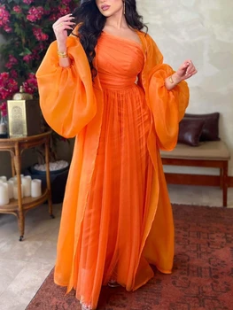 הודו טורקיה המוסלמית Abaya קבוצה 2 חתיכה שמלות נשים פאף שרוול פנימי שמלה +abaya חתונה ערב המפלגה שמלת מרוקו גלימה