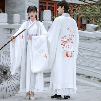 הלבן המקורי Hanfu אישה גברים סינית עתיקה מסורתית שמלה בסגנון רקמה ווי-ג ' ין שושלת מעיל גדול כמה ללבוש תחפושת.