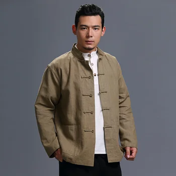 הסגנון הסיני המשופר טאנג חליפת ז 'קט בסגנון סיני מצעים מותאמים דש עם שרוולים ארוכים רטרו כפתור רופף של הגברים ז' קט