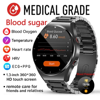 הסוכר בדם בריא שעון חכם גברים א. ק. ג+PPG מדויק טמפרטורת הגוף לפקח על קצב לב Smartwatch HRV לחץ דם שעון 2023