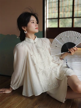 הסינית מסורתית בסגנון מודרני תחרה מעיל טאנג חליפה לבנה חולצה ירוקה חליפת קיץ נשים Hanfu החולצה, החצאית חצי 2Pc סטים