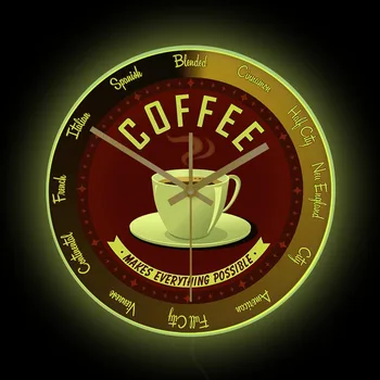 הקפה עושה את כל מה שאפשר שעון קיר עם תאורת LED אחורית חנות הקפה בר תפאורה הפסקת קפה קיר שעון ליד המיטה מנורת לילה