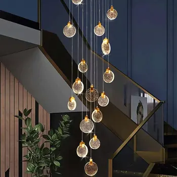 וילה חדשה דופלקס גרם מדרגות ארוך גדול נברשת תליון מנורה DIY לופט ריק קריסטל ליד המיטה התקרה תליון מנורה קבועה