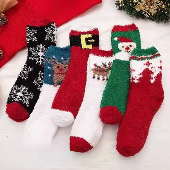 חג המולד, גרביים של נשים המוצר החדש 2023 קורל קטיפה חם בעובי חצי קטיפה הזקן אייל חג המולד, גרביים Calcetines Navideños