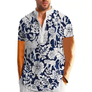 חדש 3d פרח מודפס חולצת גברים שרוול קצר חולצות מעצב אופנה הלבשה גדול מדי קיץ להלביש הוואי גברים הנלי החולצה