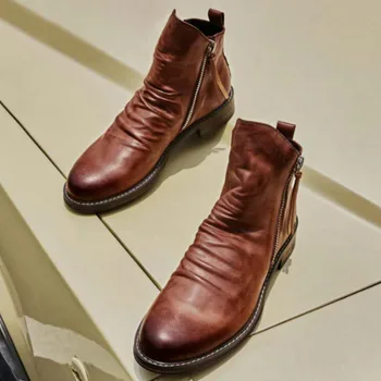 חדש בסגנון בריטי מרטין מגפי גודל גדול נעלי עור גברים מגפי וינטג ' עור מגפי גברים חיצונית נעליים מזדמנים CB069
