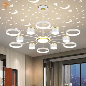 חדש נברשות רומנטי כוכבים מודרני תקרה תאורה 6 אורות לבנים יצירתי פנים הבית Stepless מנורת תקרה 2023