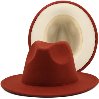 חדש שני שרירי fedoras כובעים לנשים קרמל בצבע בז 'התחתונה הרגשתי כובע ג' אז כובע מגבעת הופעת כובע גברים כובע הכנסייה 56-58CM