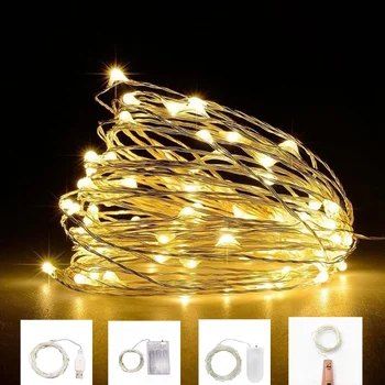 חוטי נחושת אורות מיתרים על מסיבת 5M/10M סוללה חג המולד אורות מחרוזת USB פיות המנורה חתונה קישוט LED אורות מחרוזת