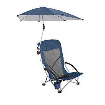 חוף הכיסא עם UPF 50+ מתכוונן מטריה, כחול/אפור