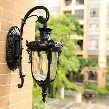 חיצונית מנורת קיר קלאסי רטרו שחור תאורה LED מנורות קיר דקורטיבי עמיד למים עבור הבית במעבר