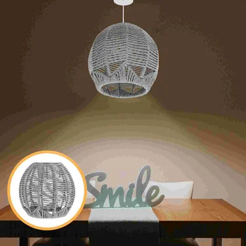 חיקוי קש אהיל הנברשת בבית ארוג כיסוי בוהו שולחן הנורה תלויה התקרה בחבל LED חיצוני