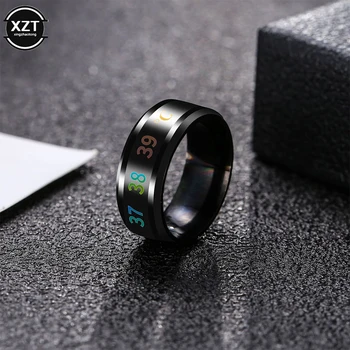 חכמה טמפרטורה מודד טבעת לגברים ונשים רב תכליתי טיטניום פלדה שינוי צבע עמיד למים תכשיטים