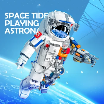 חלל אסטרונאוט MOC יצירתי תעופה וחלל בניית מודל בלוקים לחקור את הירח לוויין מכני אסטרונאוט רובוט לבנים ילד צעצוע