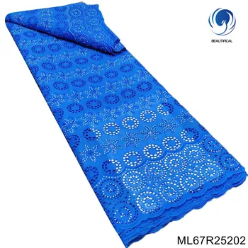 חם למכור High-end כחול מלכותיcolor הניגרי שוויצרי ואל תחרה בד 100% כותנה עם נצנצים על מסיבת נשים שמלה ML67R252