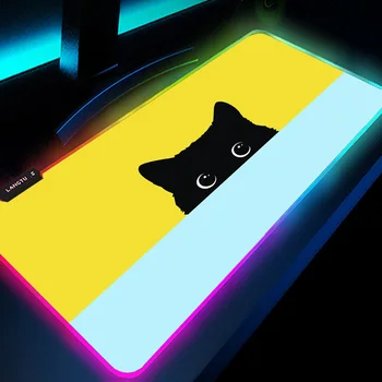 חמוד חתול שחור זוהר משטח עכבר שולחן מחצלת עכבר על השטיח-High Definition 600x300x3mm RGB Mousepad גומי החלקה LED מחצלת עכבר