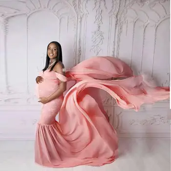 חמוד שמלות הריון עבור מקלחות תינוק כותנה שיפון שמלת הריון צילומים עבור נשים בהריון מקסי שמלת צילום אביזרים