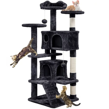חתול עץ דירה במגדל עם מגרד פוסט פינג חתלתולים, חום, 54 ש