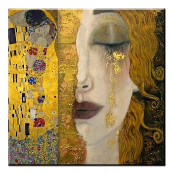 טהור Handpainted גדול בד הציור הזהב דמעות גוסטב קלימט רבייה שמן Cuardros decoracion אישה יפה יצירות אמנות