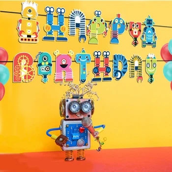 ילדים Cosplay קריקטורה חכם מכונאי רובוט מדע מסיבת יום הולדת הקיר תלויה כרזה תפאורות המפלגה מקלחת תינוק קישוטים