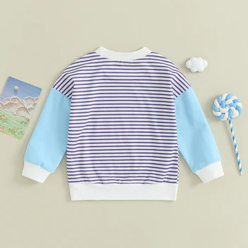 ילדים פעוטות בנות בנים נופלים בגדי חורף ניגודיות צבע פס Sweatershirt חולצות שרוול ארוך Pullovers