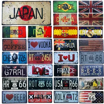 יפן מקסיקו איטליה צרפת הדגל רכב מספר רישיון צלחת אמסטרדם מתכת פח שלטים בר-פאב בית קפה GasOil המוסך הביתה קיר בעיצוב