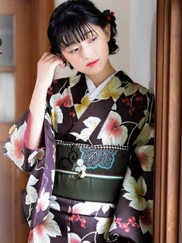 יפנית מסורתית רשמית ללבוש קימונו לנשים כפול בדים גרגר קטן ענבים משאיר סיבים כימיים ללא קמטים ללא גיהוץ