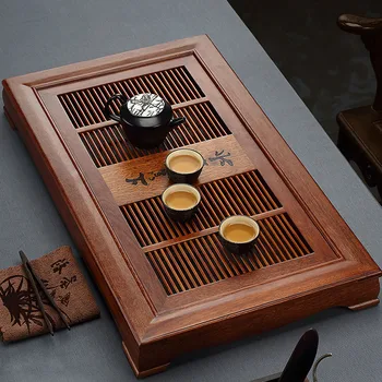 יצירתי בשכבות קונג פו תה מגש מלבני מודרני ניקוז תה מגש בסגנון סיני בעבודת יד Bandeja Madera בית כלי מטבח