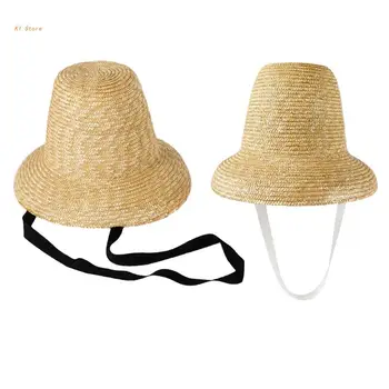 כובע קש גבוה כתר רצועה ארוכה שוליים רחבים, בקיץ כובע חוף כובע לנשים