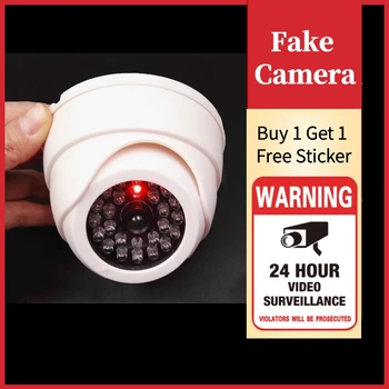 כיפה אבטחה מזויף המצלמה אדום פלאש LED אור פנימי חיצוני מעקב וידאו בטיחות מצלמה קנה 1 קבל 1 חינם מדבקת אזהרה