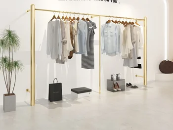 לבוש יצירתיים rack תצוגת תלייה על קיר מתלה בגדים של נשים מיוחדות rack תצוגת בגדים מתלה זהב