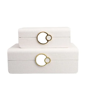 לבן קופסות תכשיטי סט של 2 עור ארגונית תיבות עיצוב הבית קופסאות עיצוב חתונה עיצוב הבית