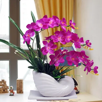 מודרני אגרטל קרמיקה+Phalaenopsis פרחים מלאכותיים להגדיר מלאכה צלמיות המשרד בבית קפה שולחן העבודה מזויף סידור פרחים, קישוט