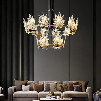מודרני נברשת קריסטל הסלון יוקרה נחושת נברשת תאורה מקורה נורדי Dinnging החדר תלוי גוף תאורה