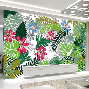 מותאם אישית בכל גודל ציור קיר טפט 3D מודרניים יערות הגשם עלה צמח ציור קיר בסלון טלוויזיה, ספת שינה עיצוב הבית Tapety אמנות