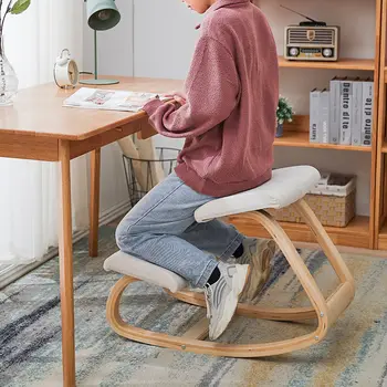 מחשב כסא ארגונומי כורע כיסא שרפרף W/ עבה כרית בבית הכיסא במשרד שיפור יציבת גוף נדנדה עץ הברך